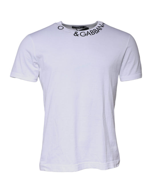 Dolce & Gabbana White Cotton Logo Crew Neck Short Sleeves T-shirt TSH87438-50
