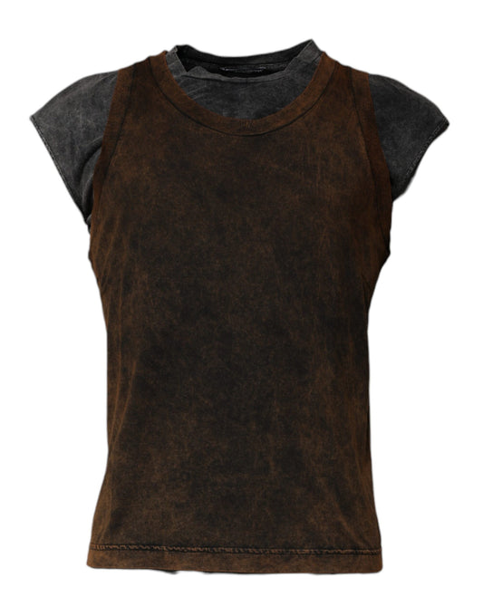 Dolce & Gabbana Brown Cotton Round Neck Sleeveless T-shirt TSH87482-52