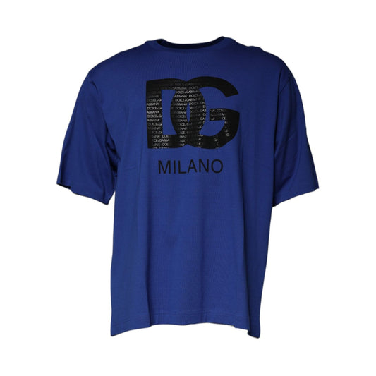 Dolce & Gabbana Blue Logo Print Cotton Men Crew Neck T-shirt TSH87484-50
