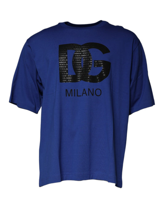 Dolce & Gabbana Blue Logo Print Cotton Men Crew Neck T-shirt TSH87484-50