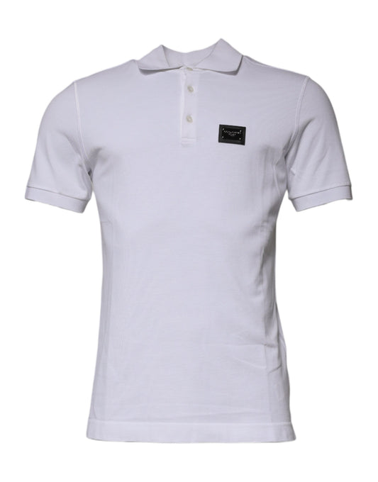 Dolce & Gabbana White Cotton Logo Plaque Collared Polo T-shirt TSH87488-50