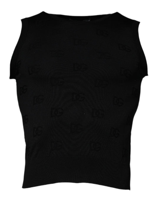 Dolce & Gabbana Black Silk Round Neck Sleeveless T-shirt TSH87507-40