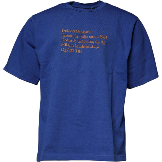 Dolce & Gabbana Blue Graphic Print Cotton Crew Neck T-shirt TSH87517-48