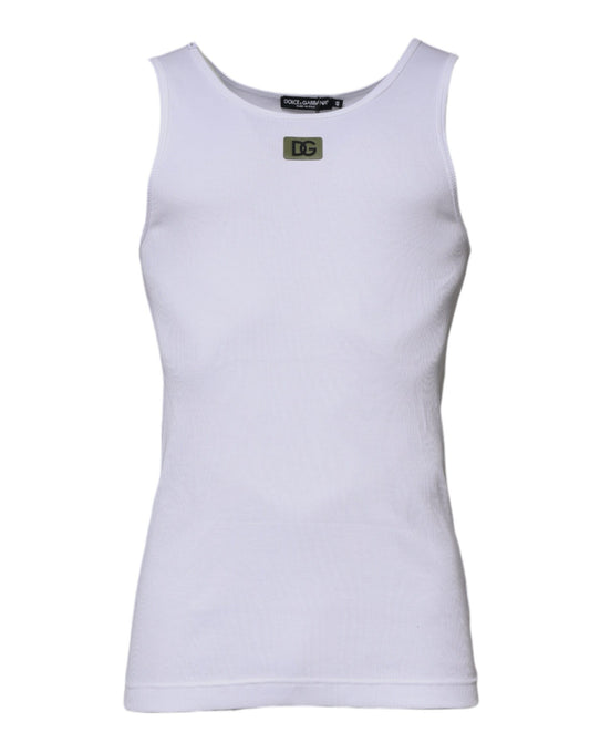 Dolce & Gabbana White Cotton Round Neck Sleeveless T-shirt TSH87519-48