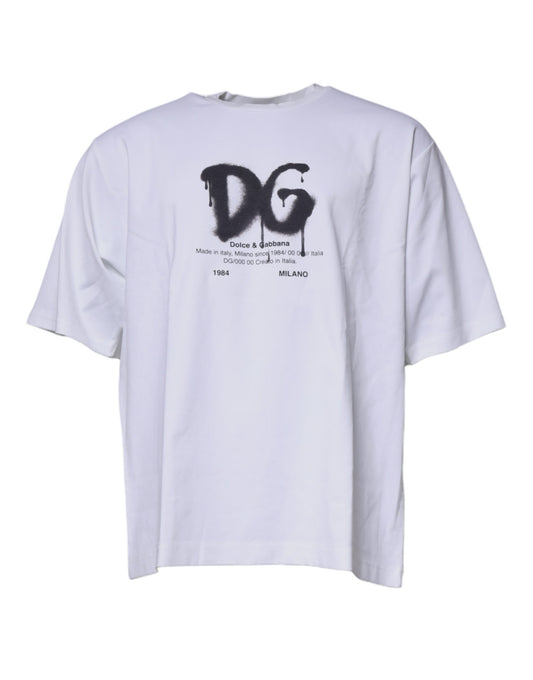 Dolce & Gabbana White DG Logo Cotton Crew Neck T-shirt TSH87520-50