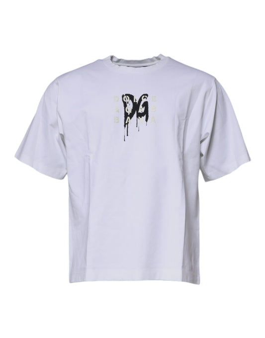 Dolce & Gabbana White DG Logo Cotton Crew Neck T-shirt TSH87521-50