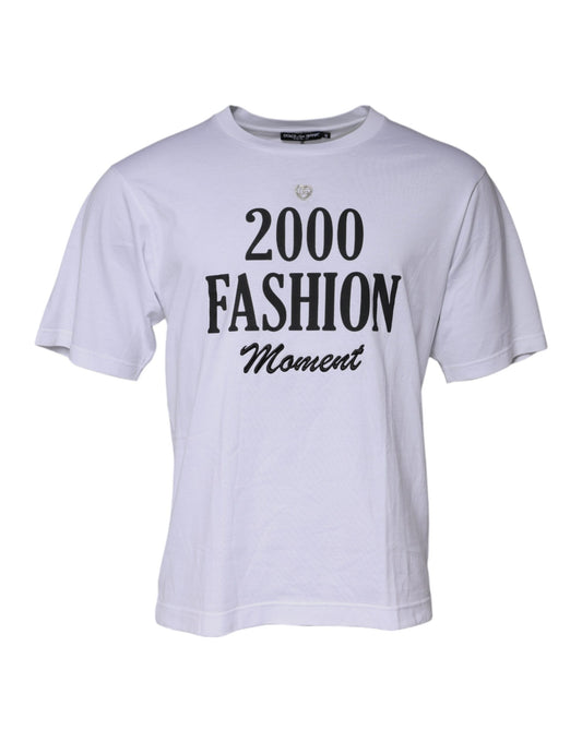Dolce & Gabbana White Graphic Print Cotton Crew Neck T-shirt TSH87559-44
