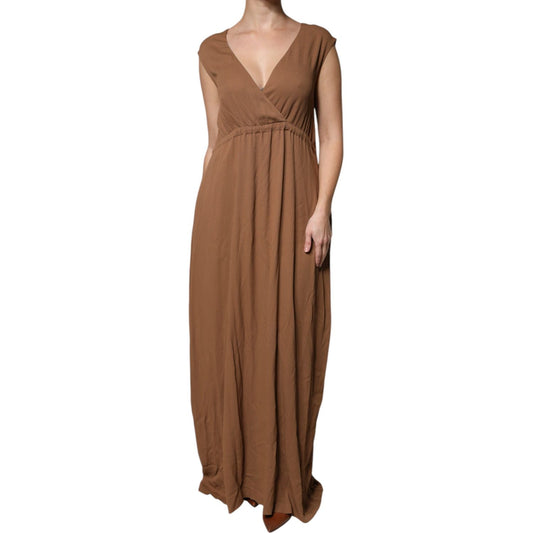 Fabiana Filippi Brown Sleeveless Deep V-neck A-line Long Maxi Dress DR281415-40