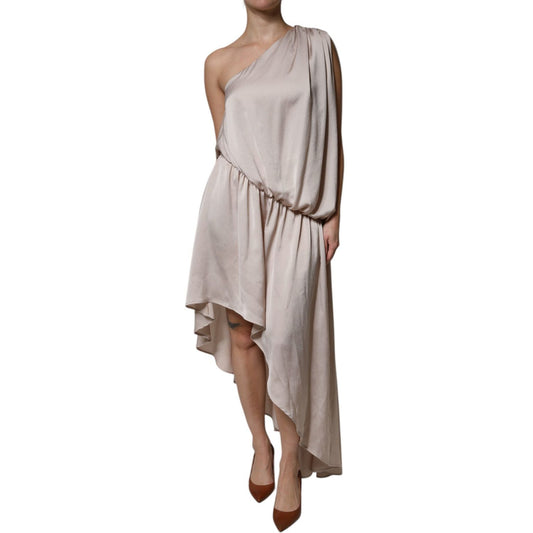 Christian Pellizzari Beige One Shoulder Asymmetric Drape Dress DR281425-40