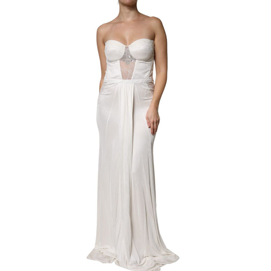 Elisabetta Franchi White Strapless Bustier Mermaid Gown Dress DR281428-46