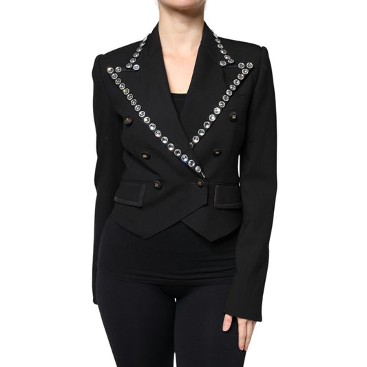 Dolce & Gabbana Black Crystal Double Breasted Blazer Jacket JKT3739-40