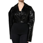 Dolce & Gabbana Black Leather Cropped Long Sleeve Coat Jacket JKT4181-40