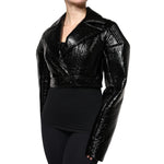 Dolce & Gabbana Black Leather Cropped Long Sleeve Coat Jacket JKT4181-40