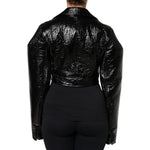 Dolce & Gabbana Black Leather Cropped Long Sleeve Coat Jacket JKT4181-40