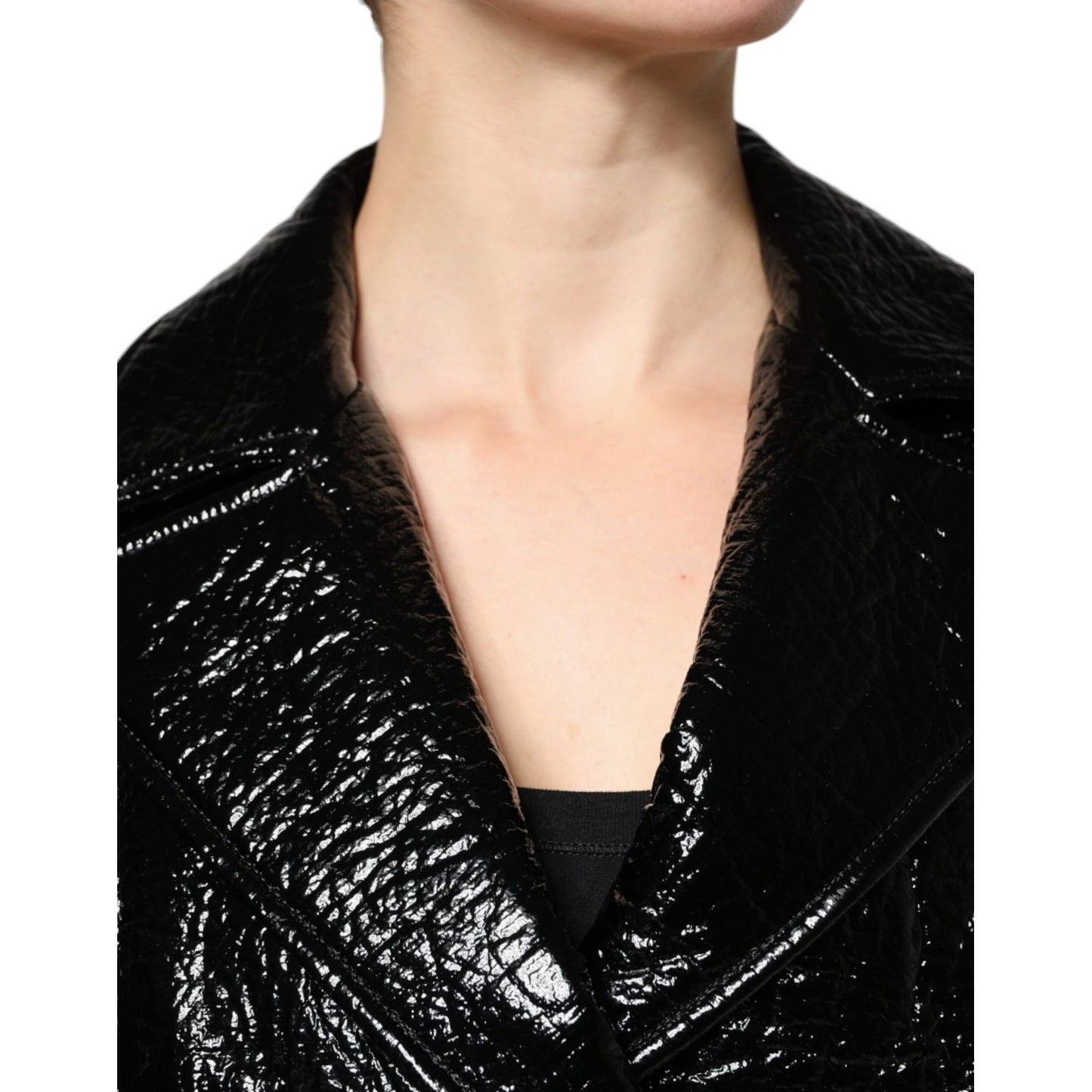 Dolce & Gabbana Black Leather Cropped Long Sleeve Coat Jacket JKT4181-40