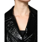 Dolce & Gabbana Black Leather Cropped Long Sleeve Coat Jacket JKT4181-40