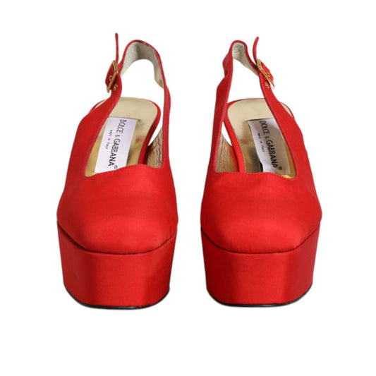 Dolce & Gabbana Red Platform Slingback Heels Sandals Shoes LA12218-39.5