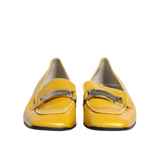 Dolce & Gabbana Yellow Leather Logo Plaque Slip On Mocassin Shoes LA12223-39