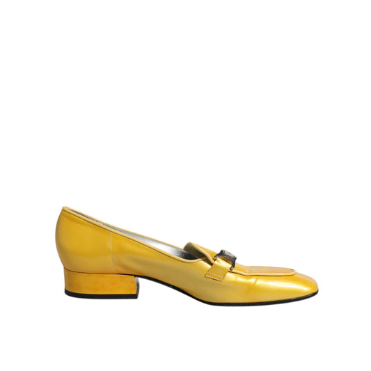 Dolce & Gabbana Yellow Leather Logo Plaque Slip On Mocassin Shoes LA12223-39