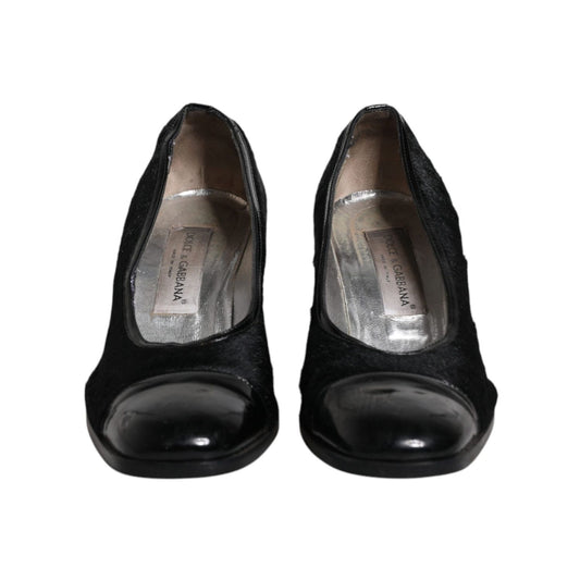 Dolce & Gabbana Black Leather Block Heels Pumps Shoes LA12225-40