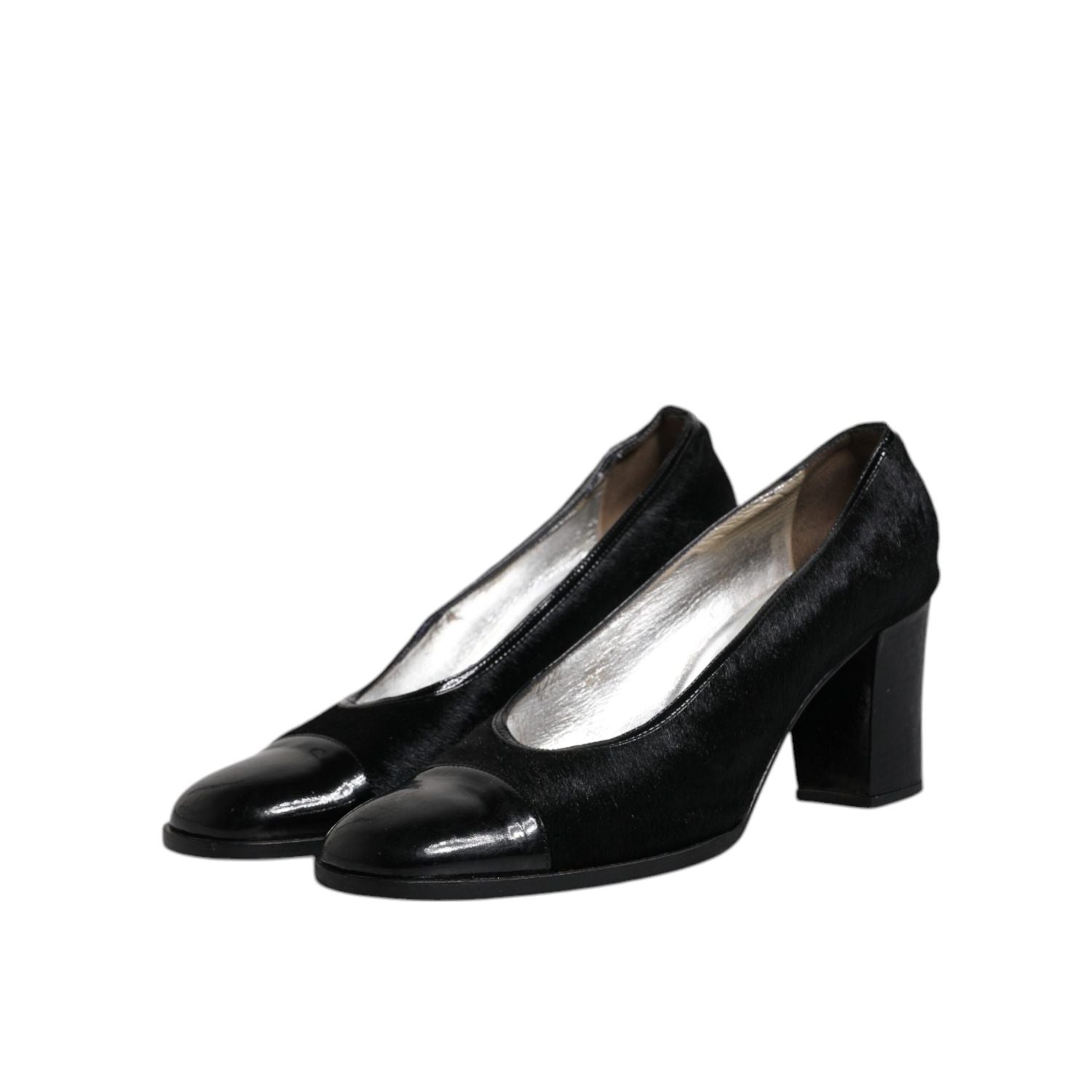 Dolce & Gabbana Black Leather Block Heels Pumps Shoes