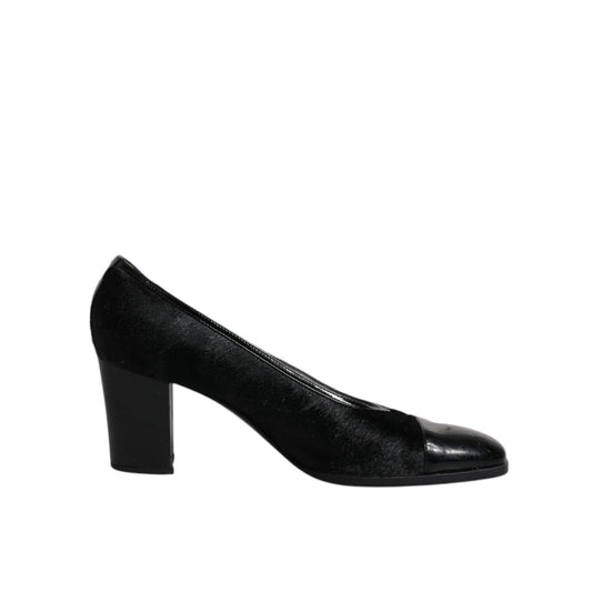 Dolce & Gabbana Black Leather Block Heels Pumps Shoes LA12225-40