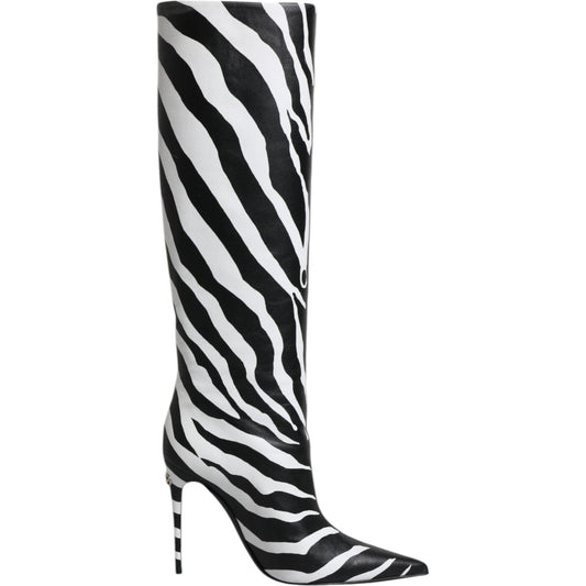 Dolce & Gabbana Black White Zebra Heels High Boots Shoes LA12251-35
