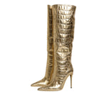 Dolce & Gabbana Gold Leather Stiletto Heels High Boots Shoes LA12252-37