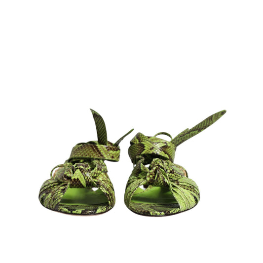 Dolce & Gabbana Green Animal Print Ankle Wrap Sandals Shoes LA12254-39.5