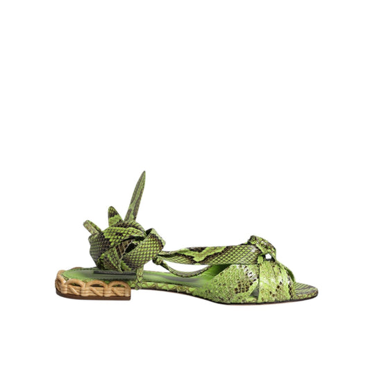 Dolce & Gabbana Green Animal Print Ankle Wrap Sandals Shoes LA12254-39.5