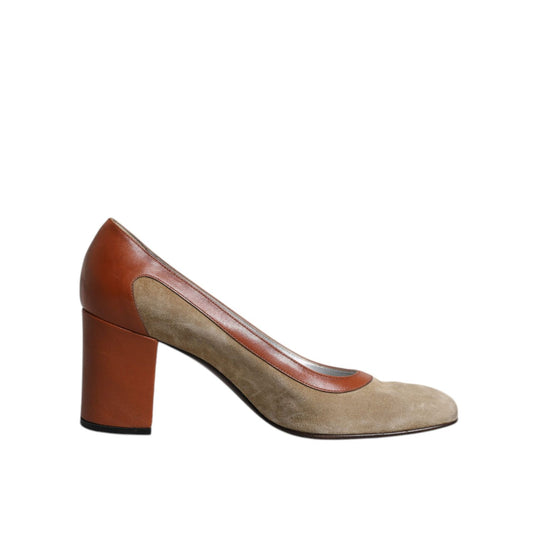 Dolce & Gabbana Beige Brown Leather Block Heels Pumps Shoes LA12272-40