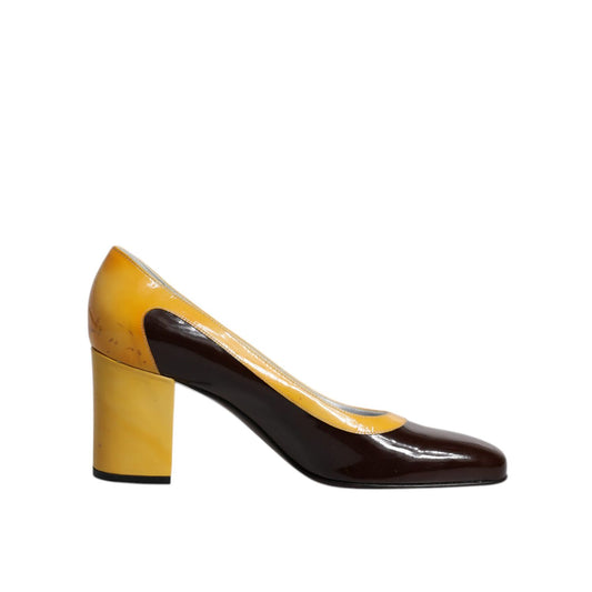 Dolce & Gabbana Yellow Brown Leather Block Heel Pumps Shoes LA12273-39