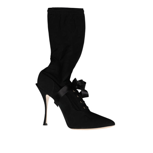 Dolce & Gabbana Black Stiletto Heels Mid Calf Boots Shoes LA12275-40.5