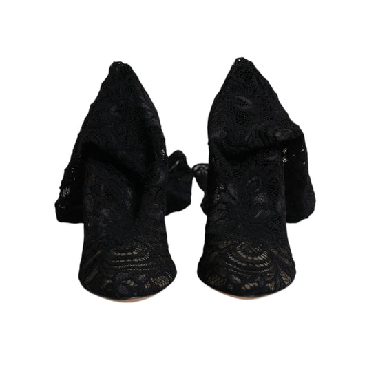 Dolce & Gabbana Black Stretch Socks Taormina Lace Boots Shoes LA12276-39