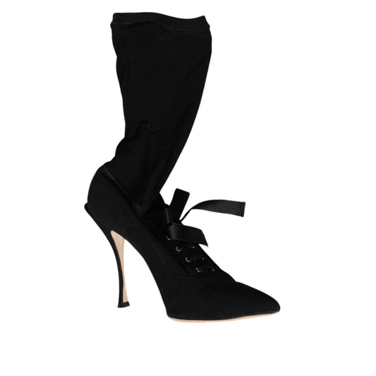 Dolce & Gabbana Black Stiletto Heels Mid Calf Boots Shoes LA12277-40