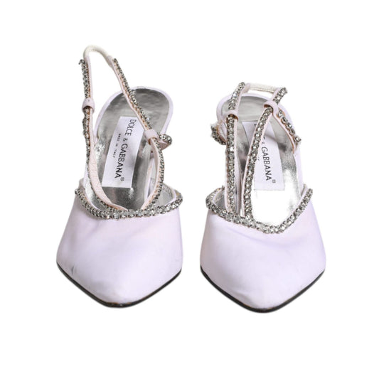 Dolce & Gabbana White Strass Crystal Slingbacks Pumps Shoes LA12279-40