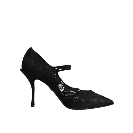 Dolce & Gabbana Black Lace Crystals Mary Jane Pumps Shoes LA12281-41