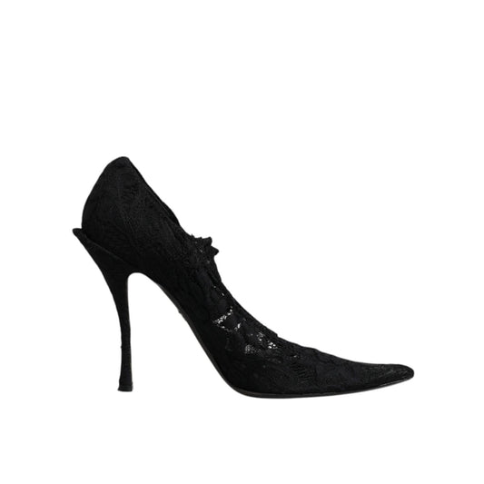 Dolce & Gabbana Black Lace Crystals Mary Jane Pumps Shoes LA12282-41