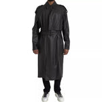 Bottega Veneta Black Leather Men Waterproof Trenchcoat Jacket JKT4070-48