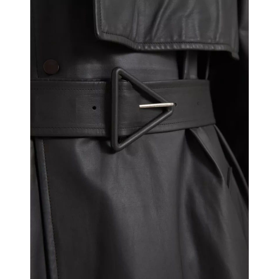 Bottega Veneta Black Leather Men Waterproof Trenchcoat Jacket JKT4070-48
