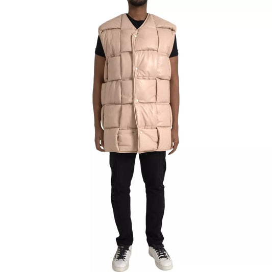 Bottega Veneta Beige Quilted Sleeveless Calf Leather Jacket JKT4060-46