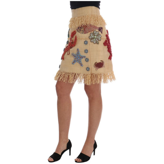 Dolce & Gabbana Crystal Beige Palm Fiber Skirt SKI1137-2