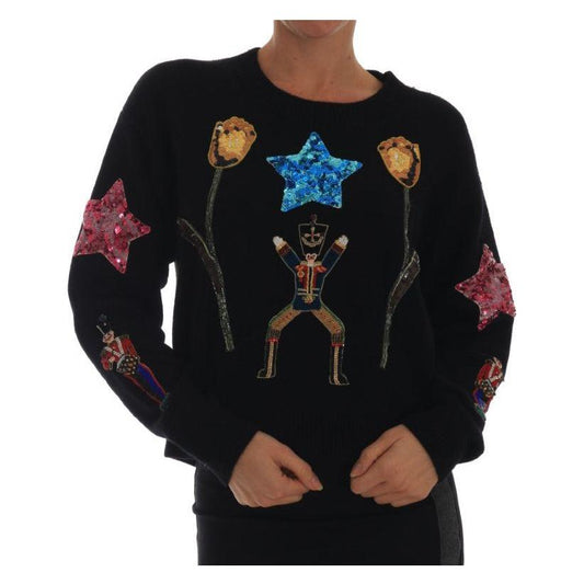 Dolce & Gabbana Fairy Tale Crystal Black Cashmere Sweater TSH1904-4