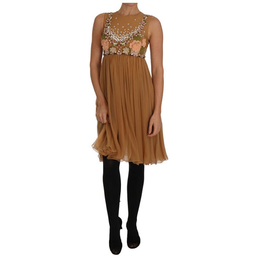 Dolce & Gabbana Crystal Silk Gold A-Line Gown Dress DR1466-1