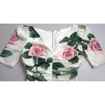 Dolce & Gabbana White Roses Print Stretch Silk Pleated Dress DR28962-36
