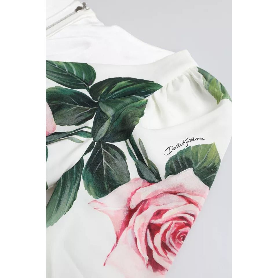 Dolce & Gabbana White Roses Print Stretch Silk Pleated Dress DR28962-36