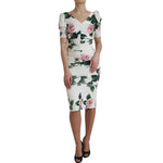 Dolce & Gabbana White Roses Print Stretch Silk Pleated Dress DR281035-40
