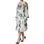 Dolce & Gabbana White Silk Floral Print A-line Midi Dress DR281288-38