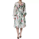 Dolce & Gabbana White Silk Floral Print A-line Midi Dress DR281288-38