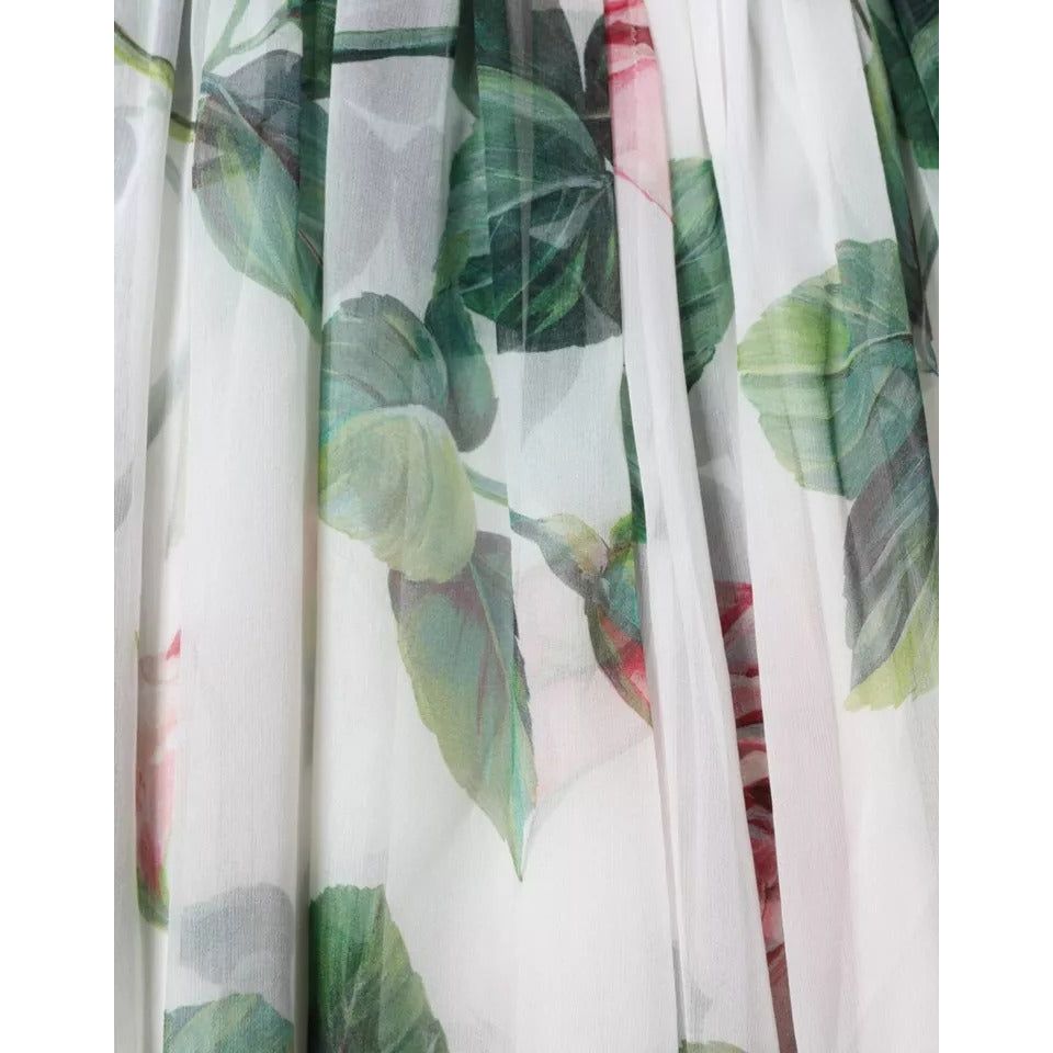 Dolce & Gabbana White Silk Floral Print A-line Midi Dress DR281288-38